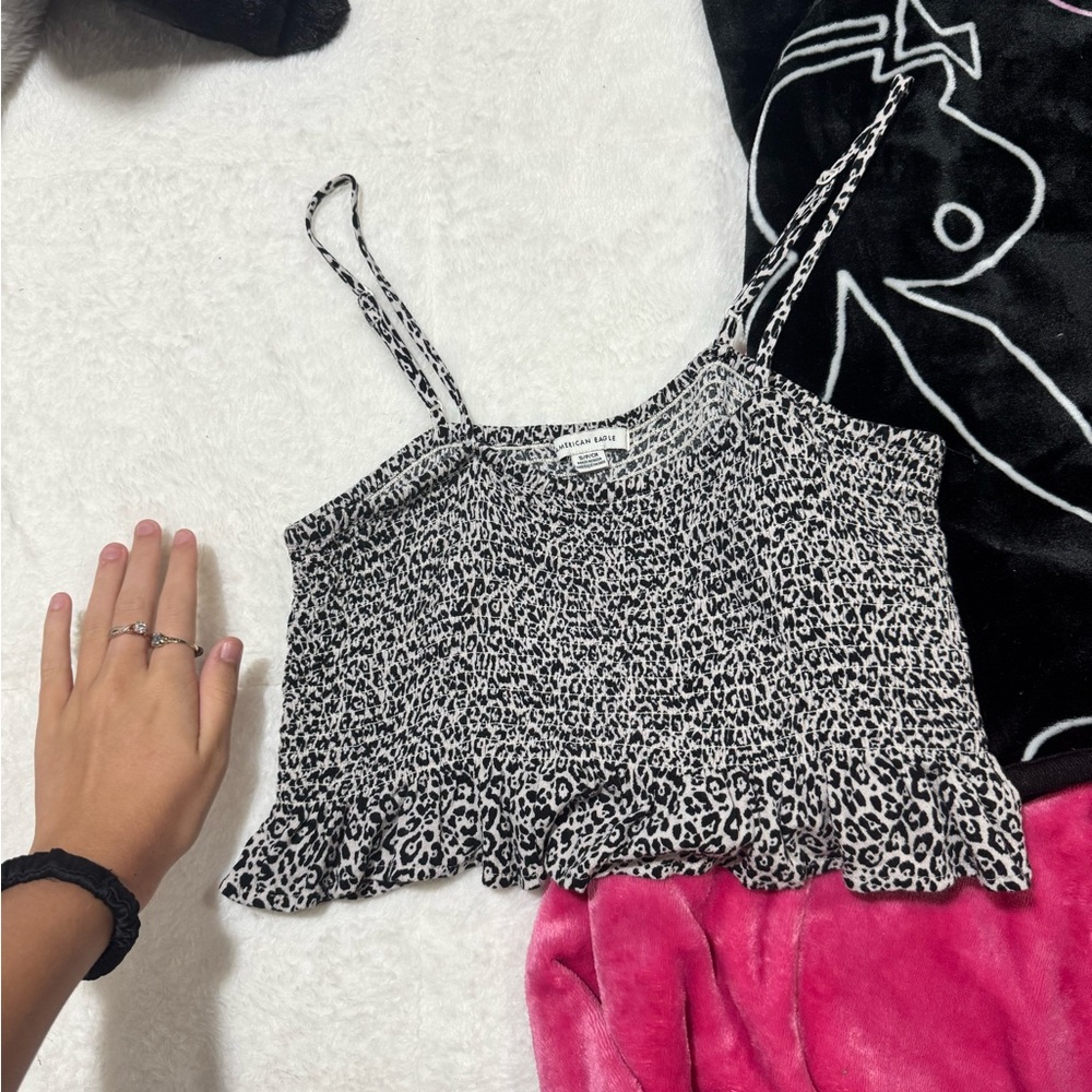 American Eagle Outfitters Black and White Leopard Camisole